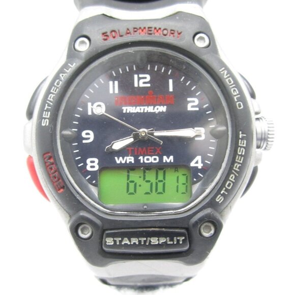 Men Timex Triathlon 100m WR 50 Lap Analog Digital 41mm Watch (I22) "New Battery" - Picture 1 of 12
